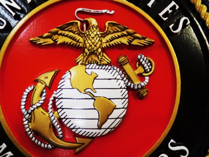 KP-1122 - Carved Plaque of Emblem of the US Marine Corps (Close-Up of Globe and Anchor). 3-D