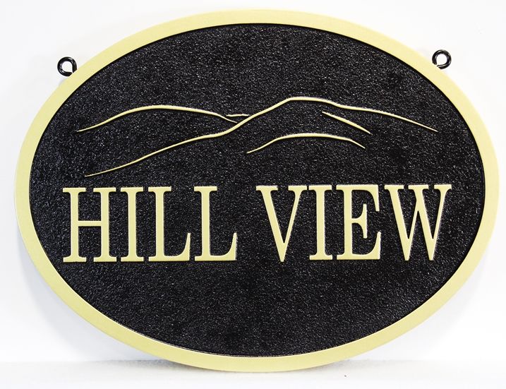 I18797 - Carved and Sandblasted High-Density-Urethane Residence Name Sign, "Hill View"