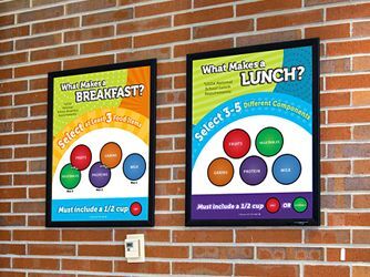 Explain A Meal sign on a wall, 2 paper holder for USDA school lunch requirements