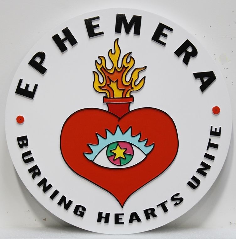 UP-2167 - Carved 2.5-D Multi-Level Relief HDU Plaque of the Seal of Ephemera, "Burning Hearts Unite"
