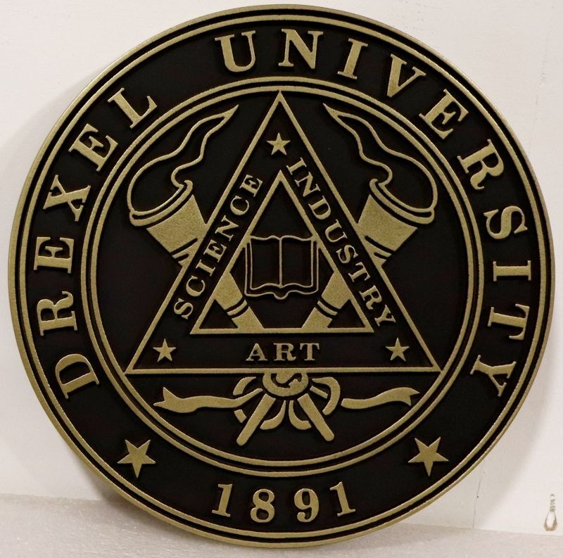 RP-1385 - Plaque of the Seal of Drexel University, 2.5-D Bronze-Plated HDU