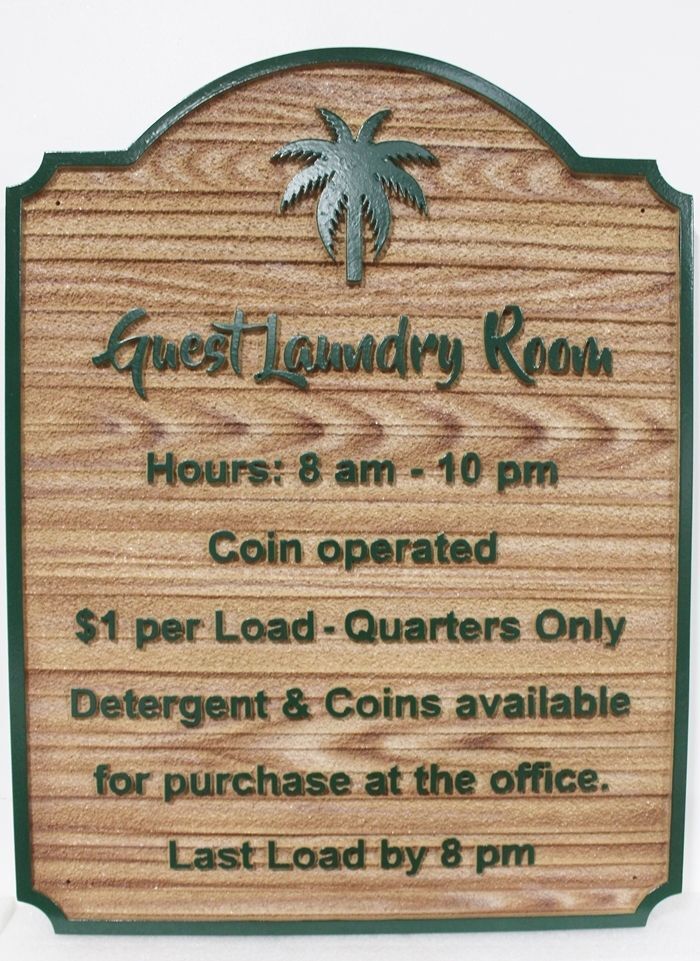 KA20621 -  - Rustic Looking Carved HDU Laundry Room Sign, with Background Painted to look like Wood 