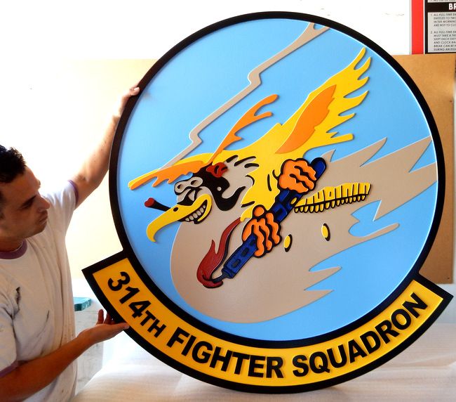 V31623 - Carved Wall Plaque of the Crest for the 314th Fighter Squadron,  US Air Force
