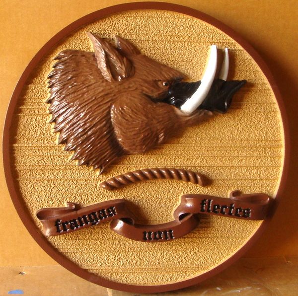 M2047 - Wall Plaque with Carved 3-D Wild Boar's Head and Ribbon (Gallery 21)