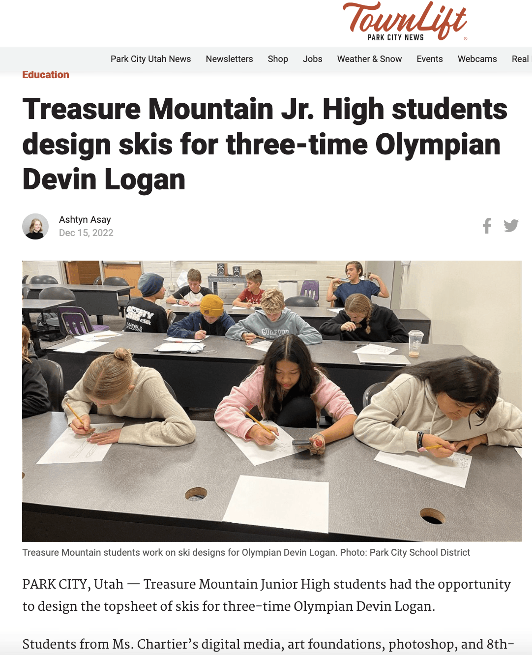 Treasure Mountain Jr. High Students Design Skis for Three-time Olympian Devin Logan