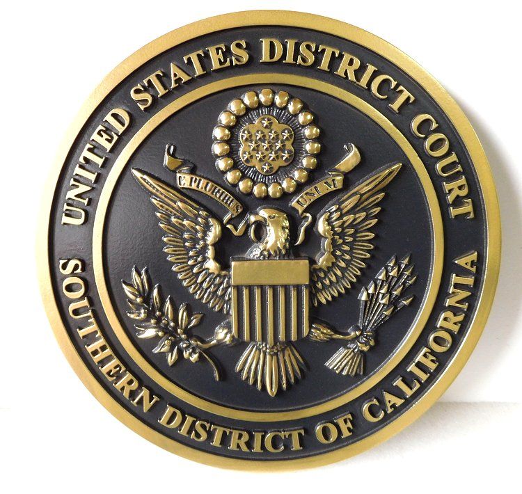 FP-1100 - Carved Plaque of the Seal  of the US District Court, Southern District of California,  Brass Plated