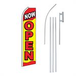 Now Open Red & Yellow Swooper/Feather Flag + Pole + Ground Spike