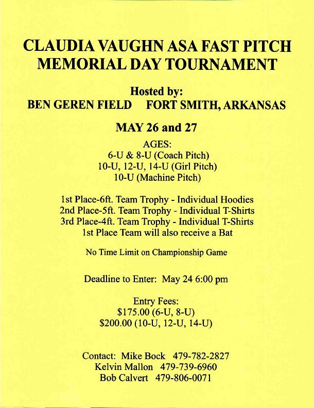 Memorial Day Tournament Info