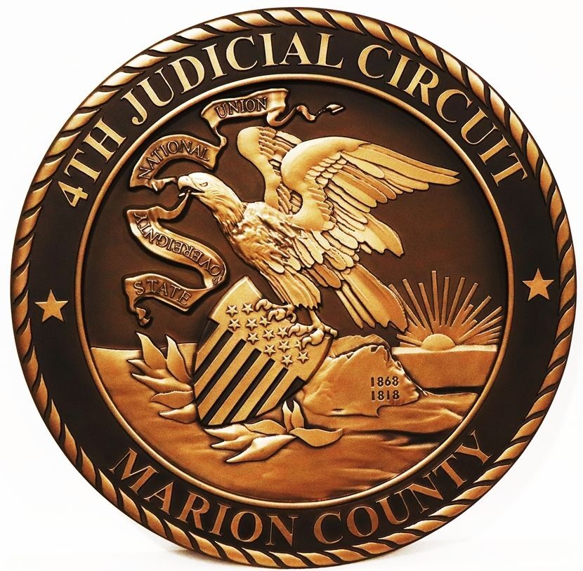 GP-1093 - Carved 3-D Bas-Relief Bronze-Plated Plaque of the Seal of the State of Illinois 4th Judicial Circuit Court