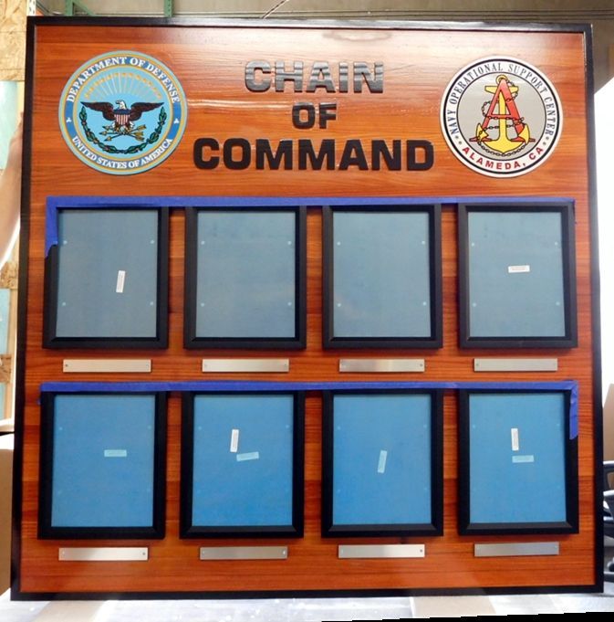 SA1300 - Chain-of-Command Photo  Board for the US  Navy Operational Support Center, Carved from California Redwood