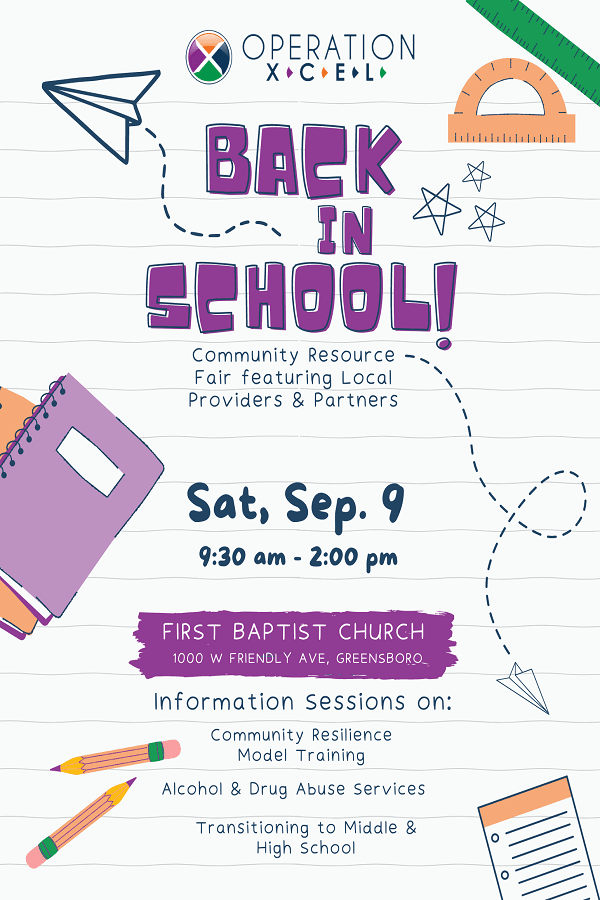 Back 'IN' School Event   September 9th from 9:30 - 2   First Baptist Church in Greensboro