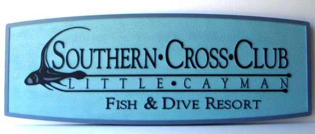 T29150 - Carved  and Sandblasted HDU Sign for the "Southern Cross Club"  Fish & Dive Resort in the Cayman Islands 