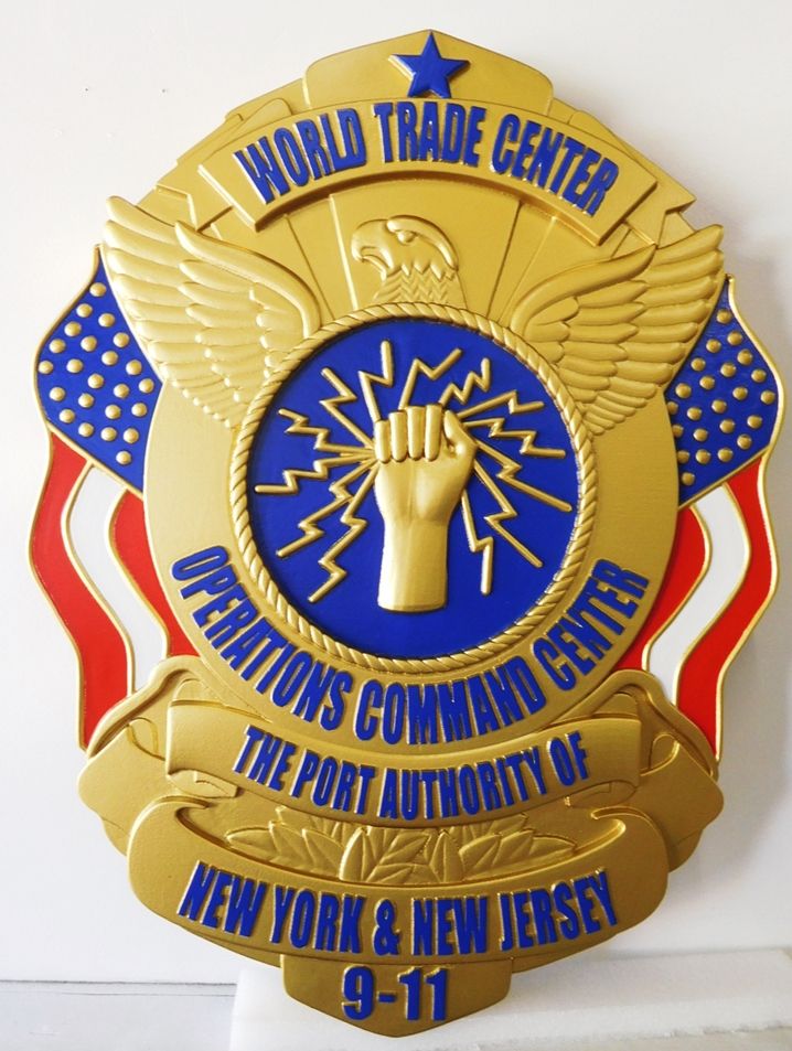PP-1477 - Carved Plaque of the Badge of the Operational Command Center, World Trade Center of NYC, Artist-Painted