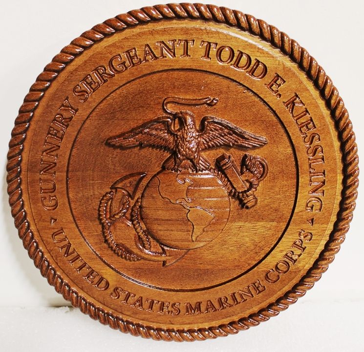 XP-3015 - Carved Mahogany Personalized Great Seal of the US Marine Corps, 3-D Stained