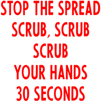 4” x 4” Scrub Your Hands Mirror Decals in individual cut letters.  Your choice of Red, Blue, Black, or Green.