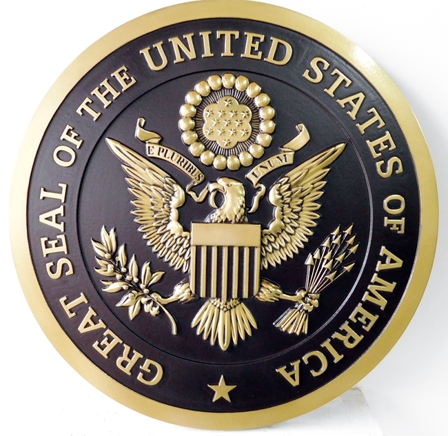 federal government round seals carved wood wall plaques