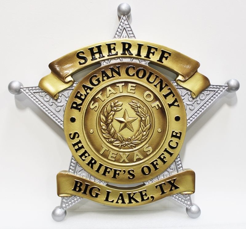 PP-1604 -  Carved 3-D Bas-Relief HDU Plaque of the Badge of the Sheriff's Office, Big Lake, Texas