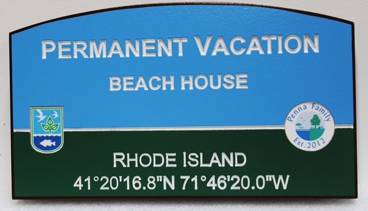 L22199 - Engraved HDU Beach House Name Sign "Permanent Vacation"