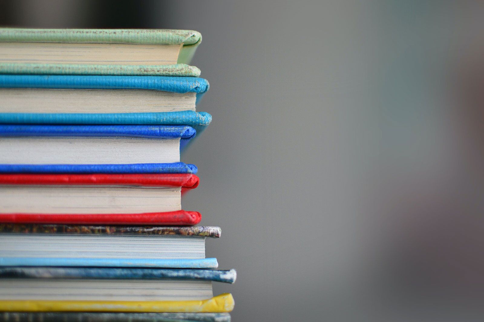 Stacks of colorful books.