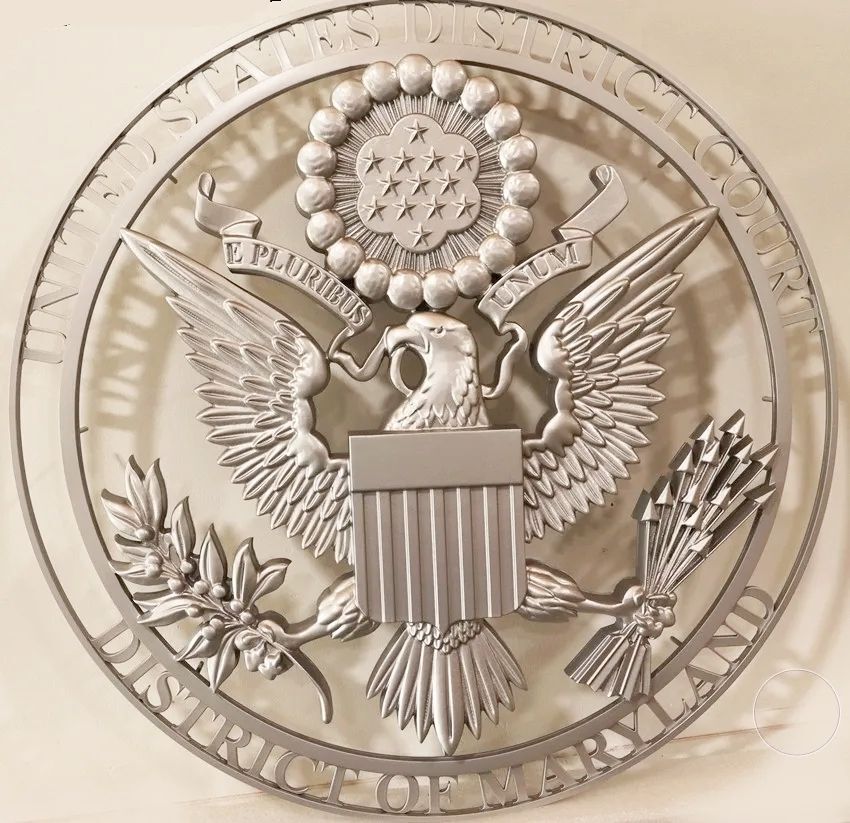 MD4038 - Solid Aluminum Precision Machined  3-D Bas-relief Plaque for a US District Court
