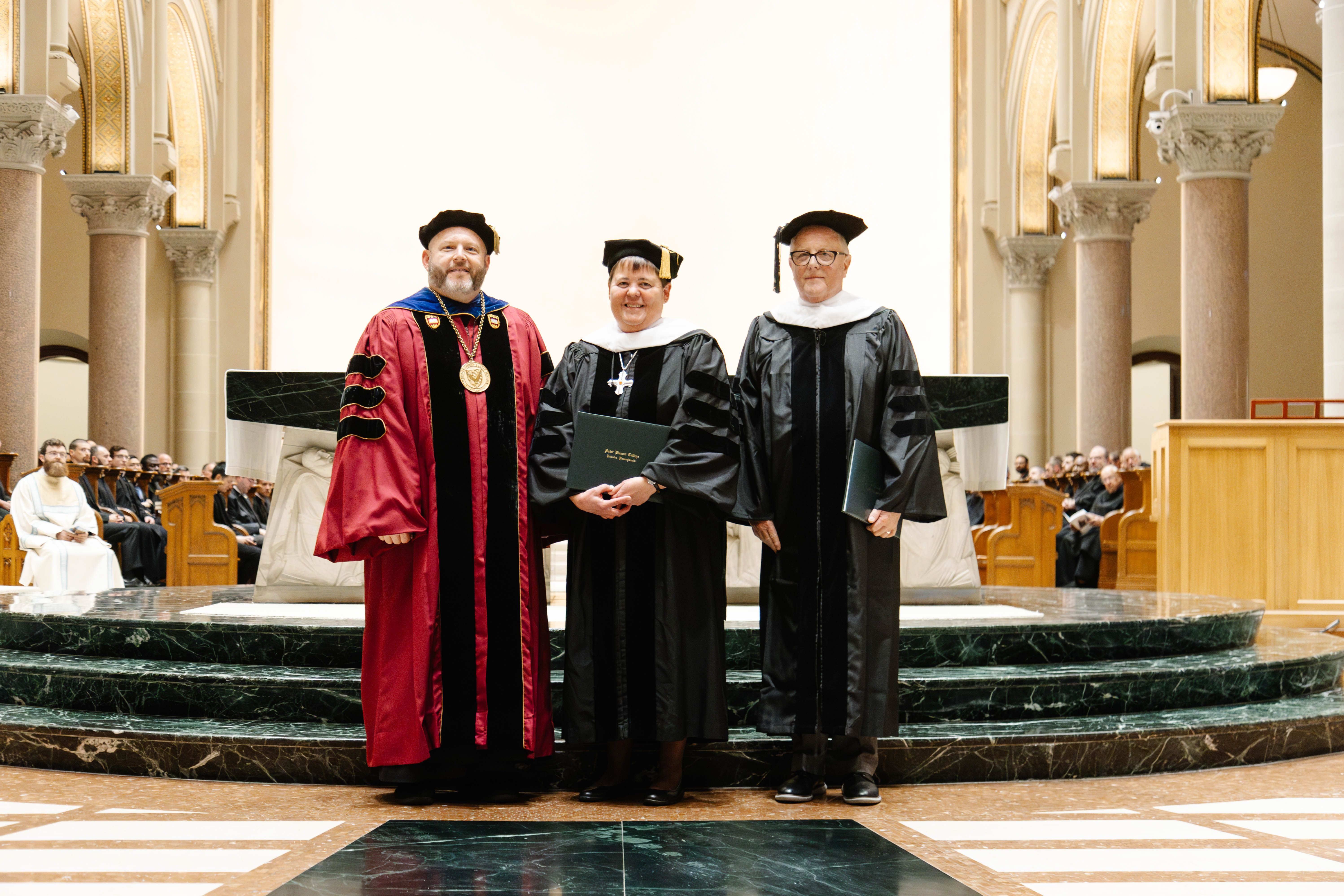 Sister Nicole Kunze, prioress of Annunciation Monastery, was conferred an honorary degree during Saint Vincent College’s Winter Honors Convocation, by Father Paul Taylor, O.S.B., MDiv, PhD, C’87, S’91, president of Saint Vincent College.