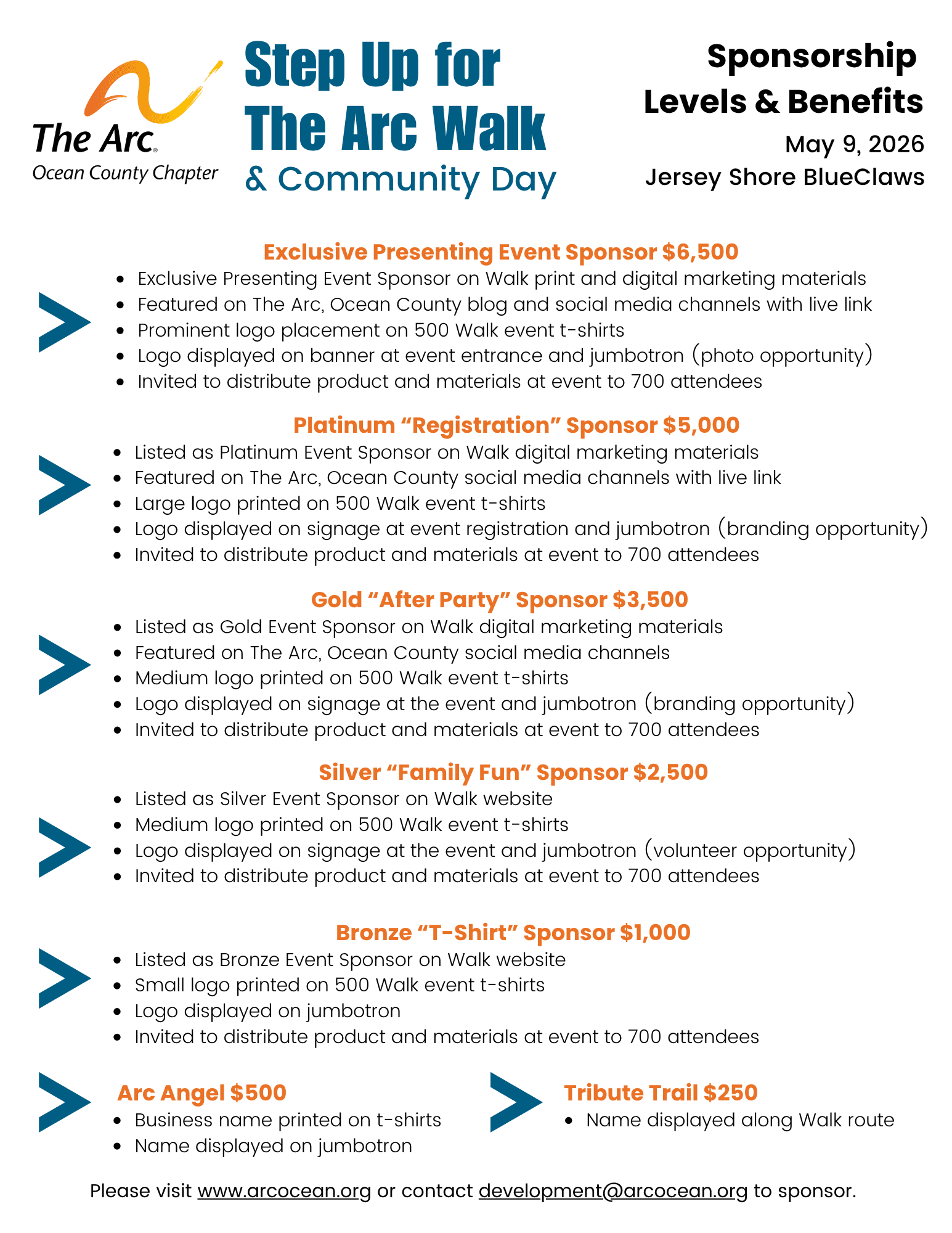 Step Up for The Arc Sponsorship