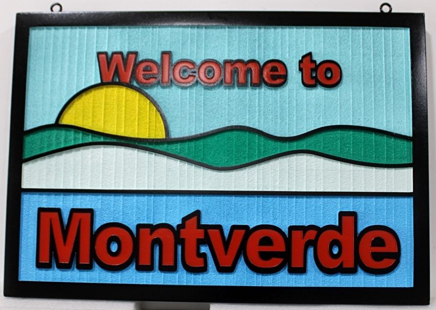 F15388 - Carved and Sandblasted "Welcome to Monteverde" Sign