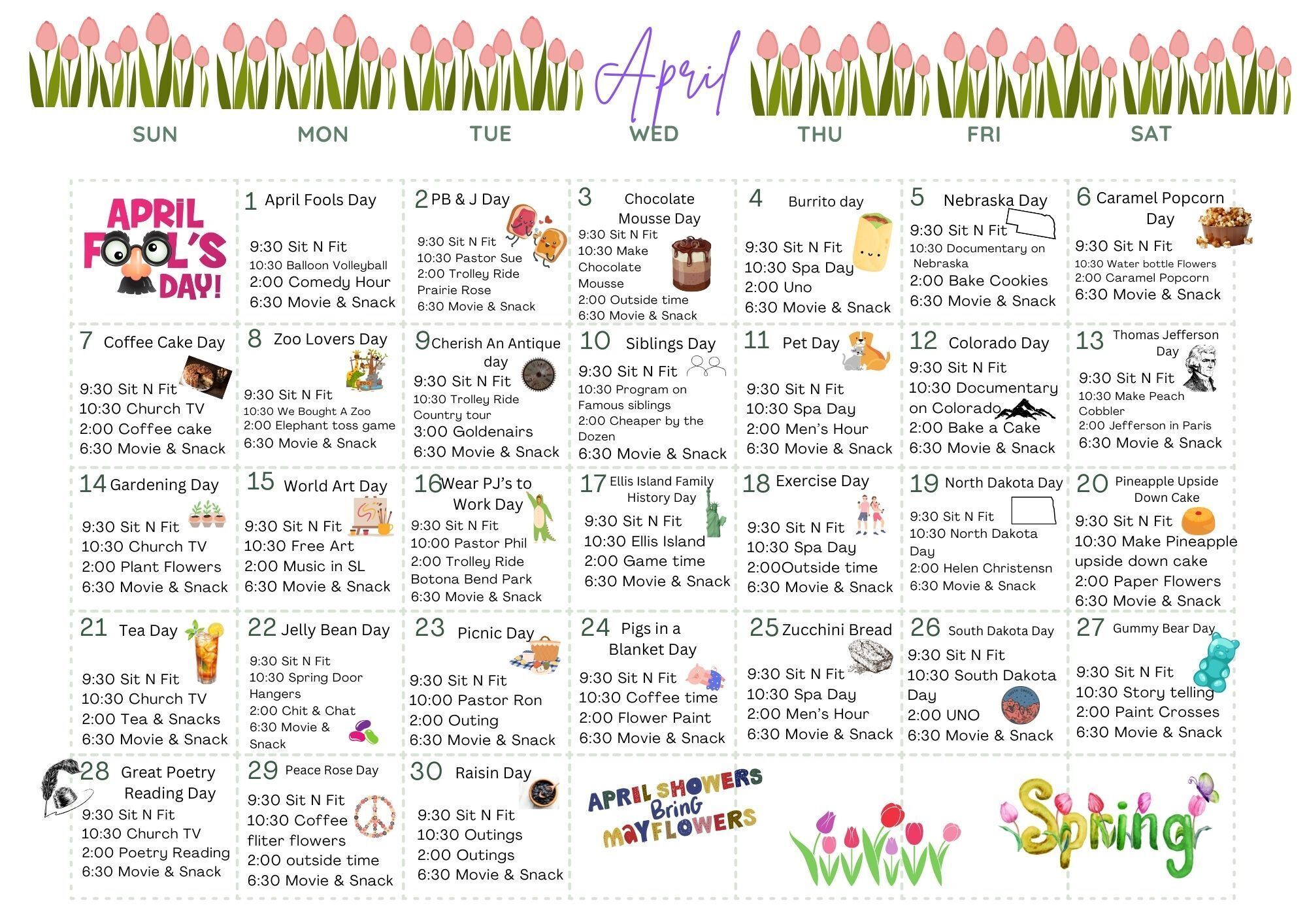 Downloadable Activities Calendar 