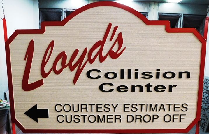 S28101- Large Carved and Sandblasted Wood Grain  HDU Commercial Sign made for "Lloyd's Collision Center", 2.5-D Artist-Painted