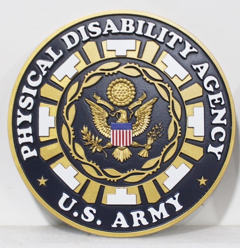 MP-2628 - Carved 3-D Bas-Relief Plaque of the Seal for the Physical Disability Agency, US Army