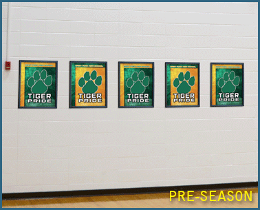 Rotating image showing how to use senior athlete display, custom signs, school signage company