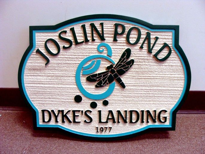 M22428 -Welcoms Sandblasted (Wood Grain) HDU  Sign for Pond at Landing, Dragonfly Artwork 