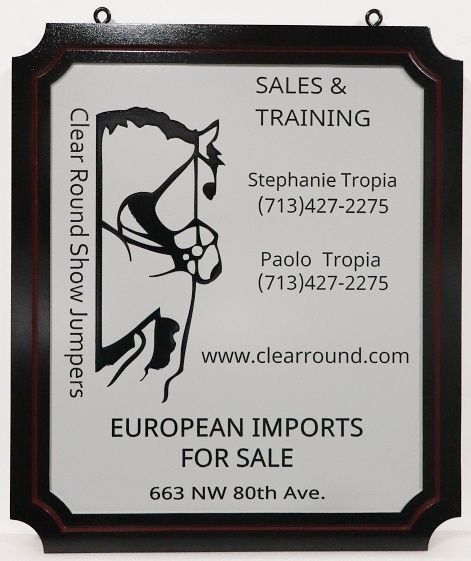 P25046A - Carved HDU Sign "European Imports for Sale" with Horse as Artwork