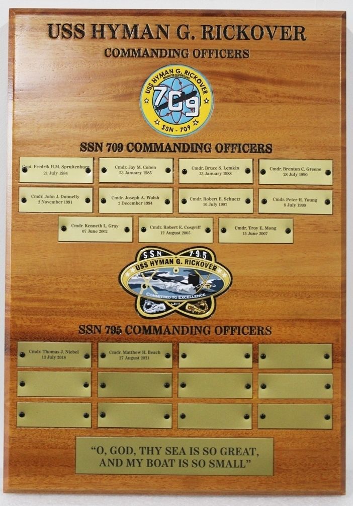 SA6320 - Plaque Listing Previous Commanders of the Hyman Rickover SSN 709 and SSN 795  Submarines