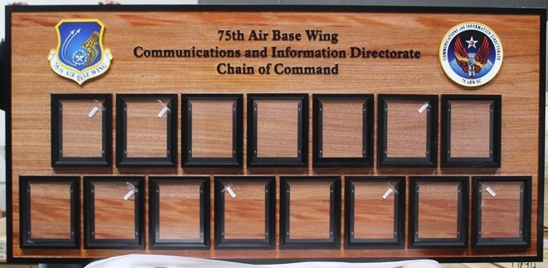 SA1146 - Carved Mahogany Chain-of-Command Photo  Board for the Communications and Information Directorate, 75th Air Base Wing, USAF