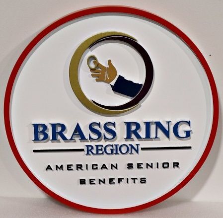 B11285 - Carved 2.5-D HDU Sign for "Brass Ring Region American Senior Benefits"