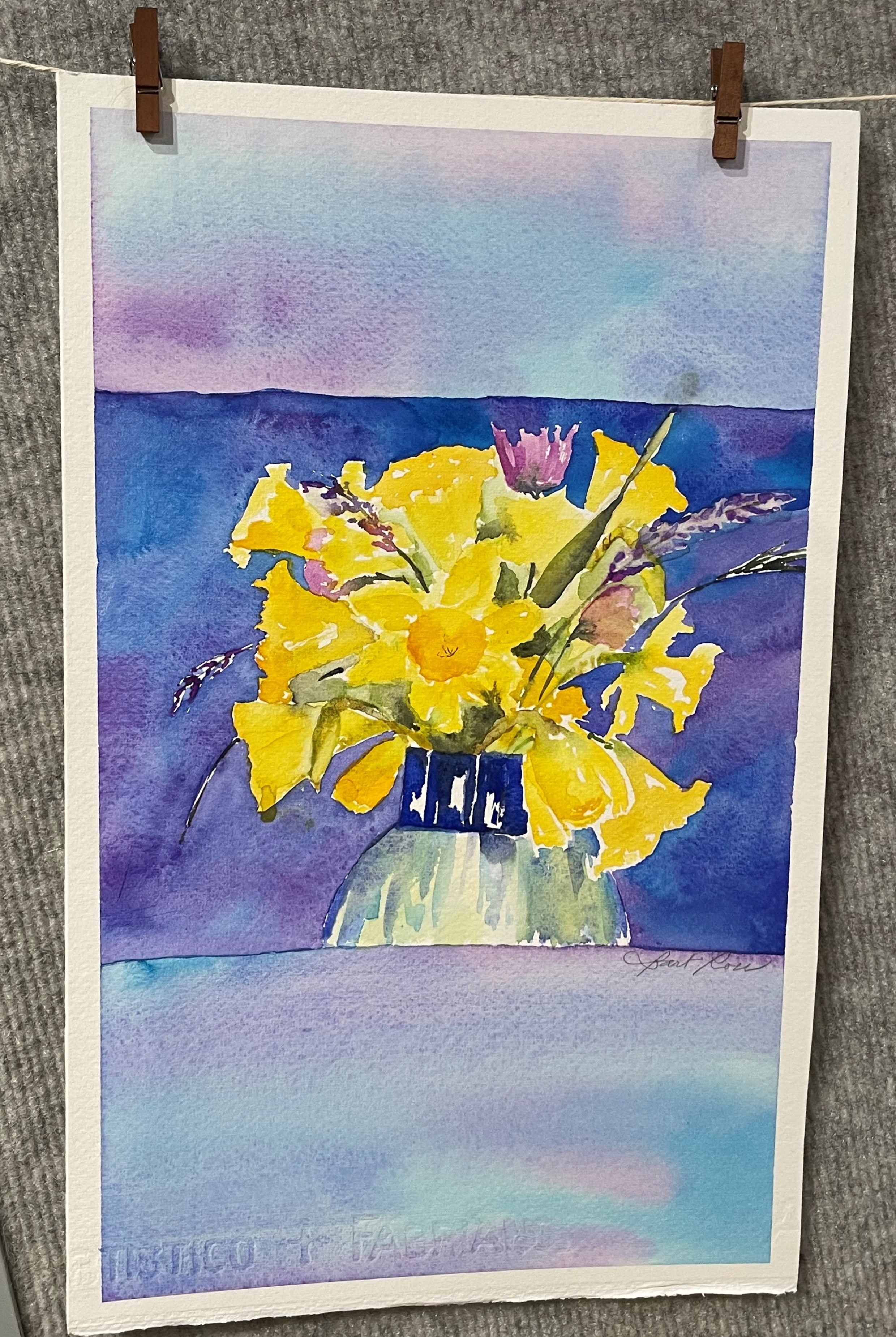 Daffodils in a Blue Vase Unframed