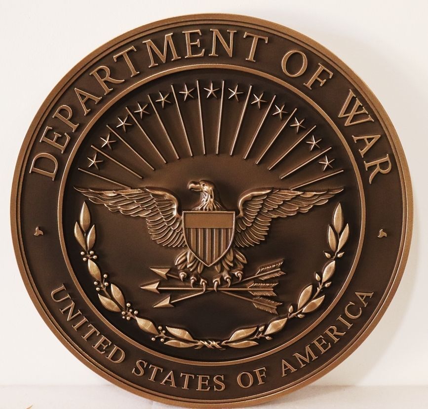 IP-1026- Carved 3-D Bas-Relief  Bronze  Metal Plated Wall Plaque of the Seal of the Department of War