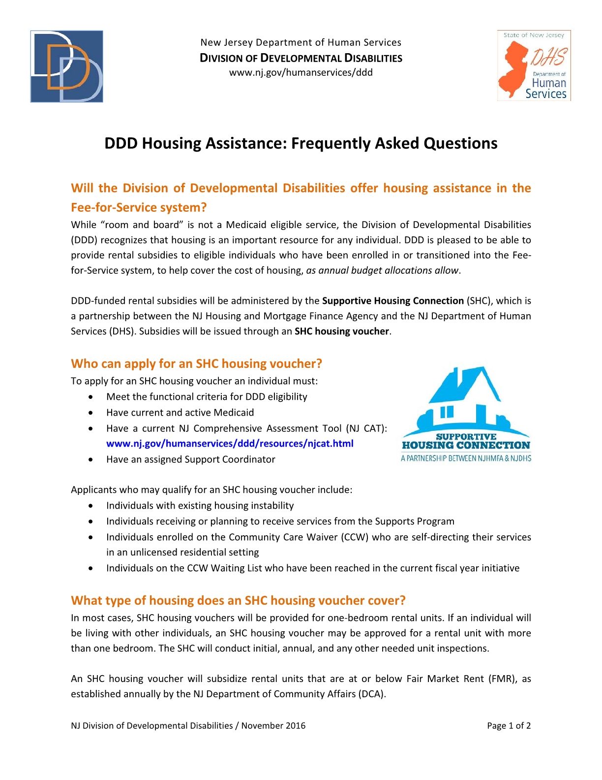 DDD Housing Assistance: Frequently Asked Questions