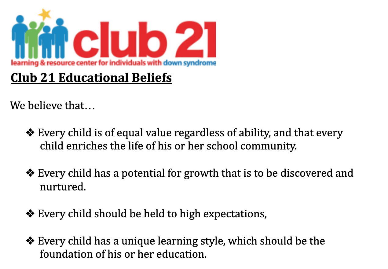 Club 21 Educational Beliefs