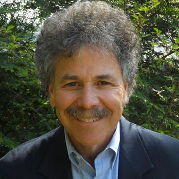 Picture of Dr. Charlie Appelstein. A man with curly hair and a beard wearing a suit, with green bushes behind him. 