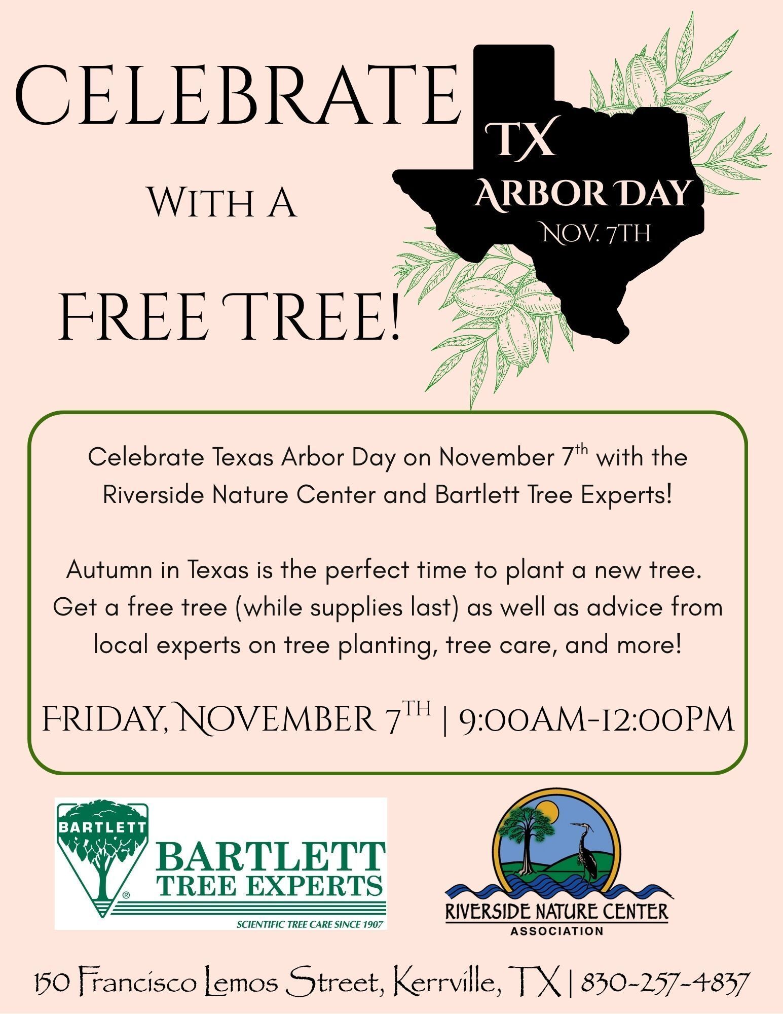 hill country, free tree, Texas Arbor Day, Barlett Tree Experts, Riverside Nature Center, tree planting, local experts,