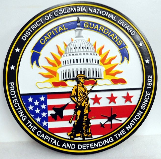 IP1735 - Carved Plaque of the Seal of  District of Columbia National Guard "Capital Guardians", Artist Painted