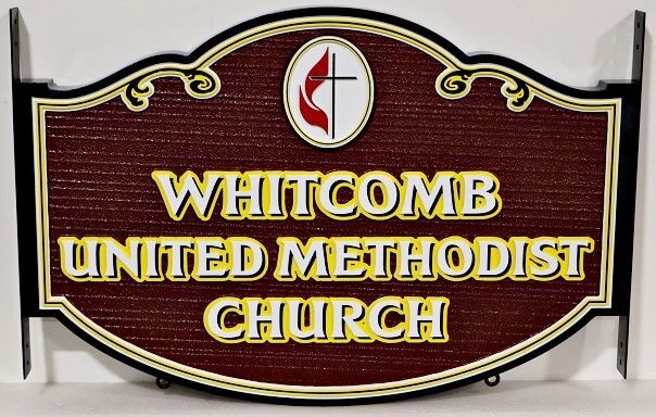 D13024A - Carved and Sandblasted HDU Sign for "Whitcomb United Methodist Church"