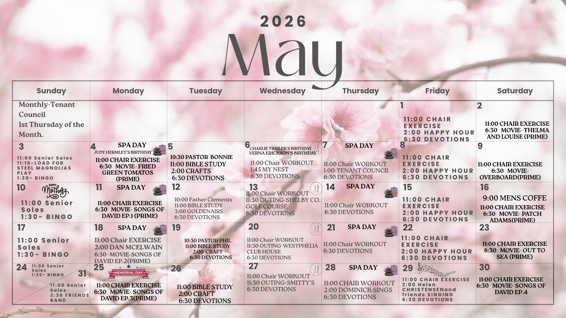 Downloadable Activities Calendar