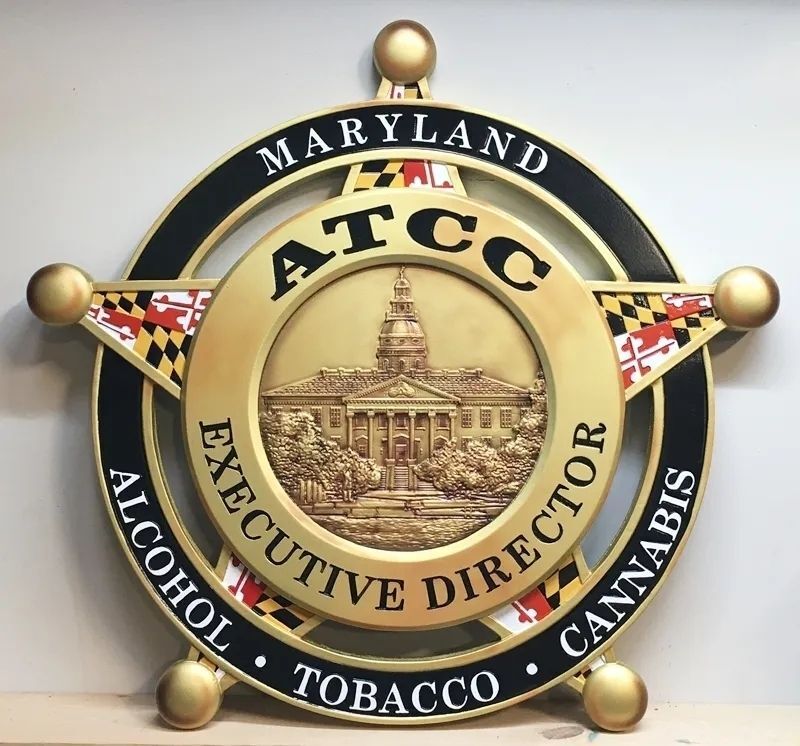 M2059 - Carved 3-D Bas-Relief Wall Plaque of Star Badge  for the State of Maryland's ATCC Director   