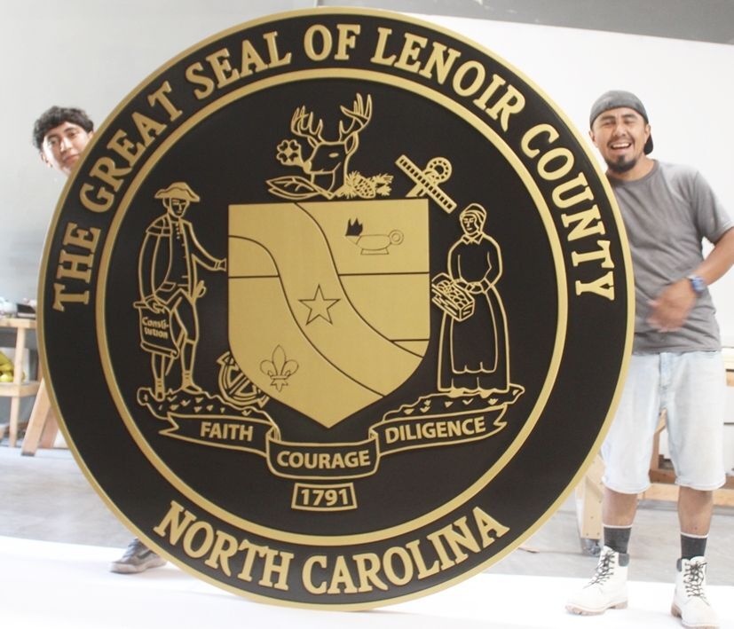 C-1293 - Large Exterior Engraved Wall Plaque of the Seal of Lenoir County,  North Carolina