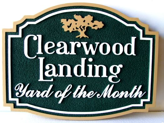 KA20912 - Carved and Sandblasted HDU Yard-of-the-Month Sign for "Clearwood Landing"