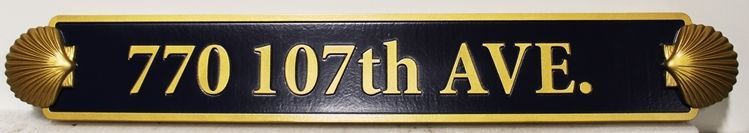 L21885- Carved Quarterboard Address Sign " for a Coastal Residence, with Two 3D Seashells