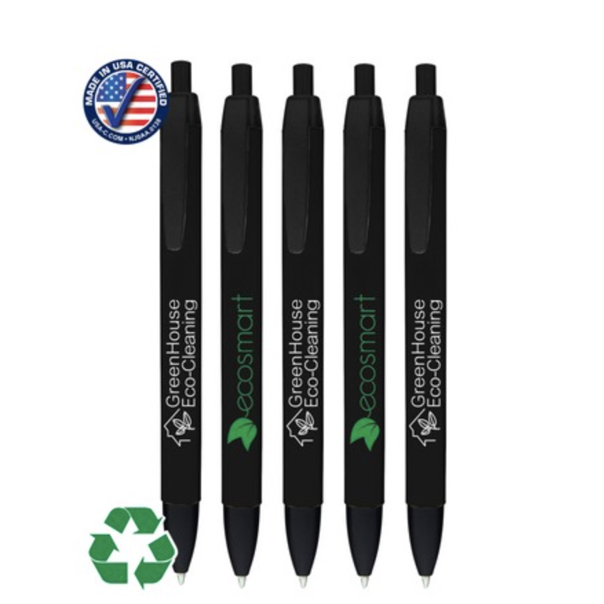Certified USA Made - Wide Barrels Click Pens made of 100% Recycled Plastic (Black)